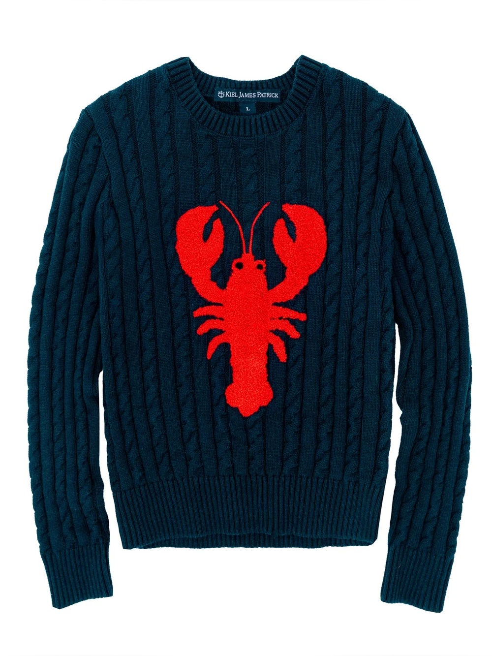 Kiel James Patrick lobster cable knit cotton sweater in navy - Picture 3 of 9